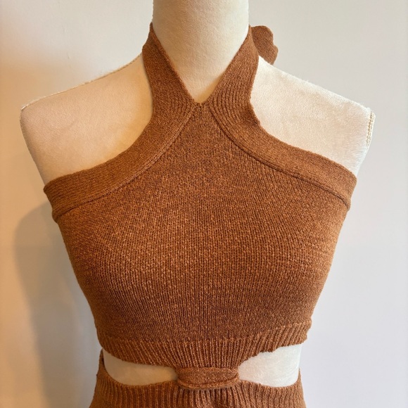 Mable Brown Cutout Bodycon Halter Top Knit Midi Dress Small Cocktail Evening - Picture 5 of 9